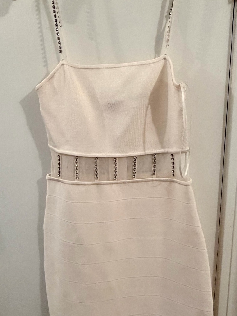 Guess White Strapless Bodycon Dress with Beaded Waist